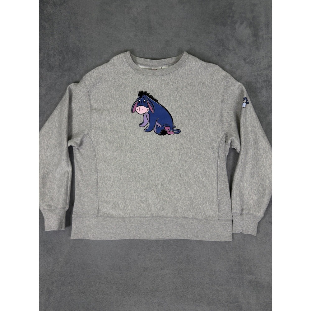 Vintage Disney Store Sweater Womens XL Gray Eeyore Fleece Lined Pullover Y2K‎